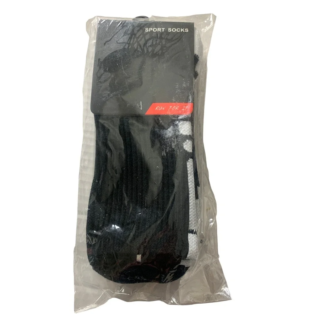 Sport Socks‎ Run For It Black White Athletic Crew Socks Cushioned Arch Support